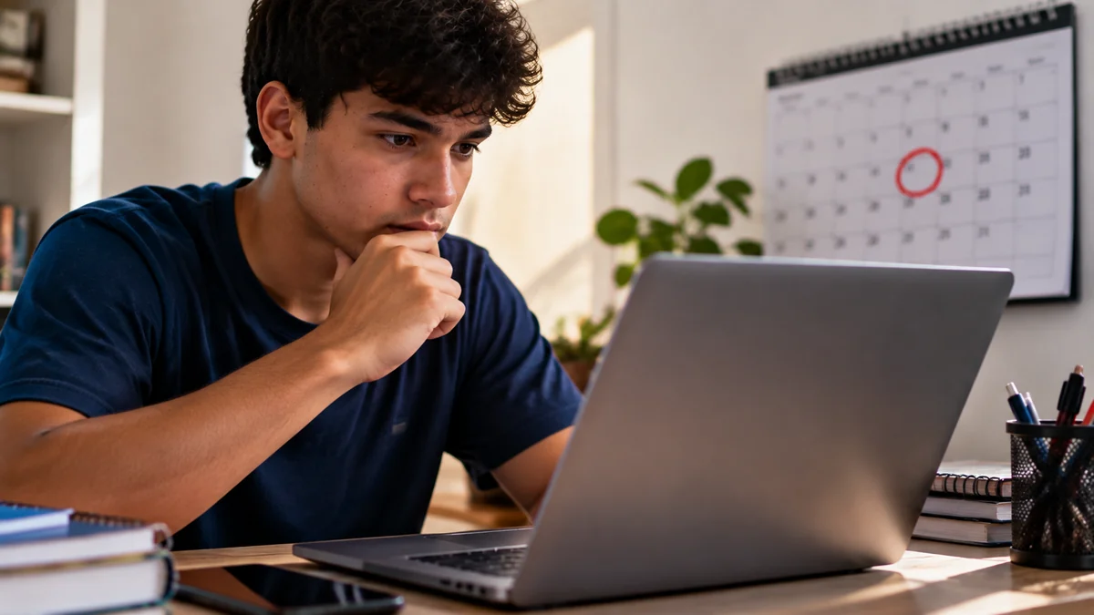 Estudante olhando atentamente para o notebook, representando a divulgação dos resultados individuais do Encceja 2026.