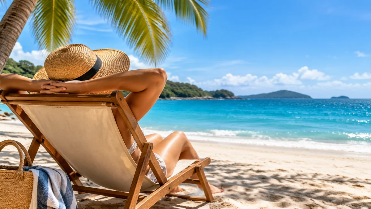 Pessoa descansando na praia, representando o período de folga prolongada nos feriados de 2027.