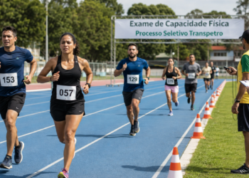 Candidatos realizam prova de corrida no Exame de Capacidade Física do processo seletivo da Transpetro.