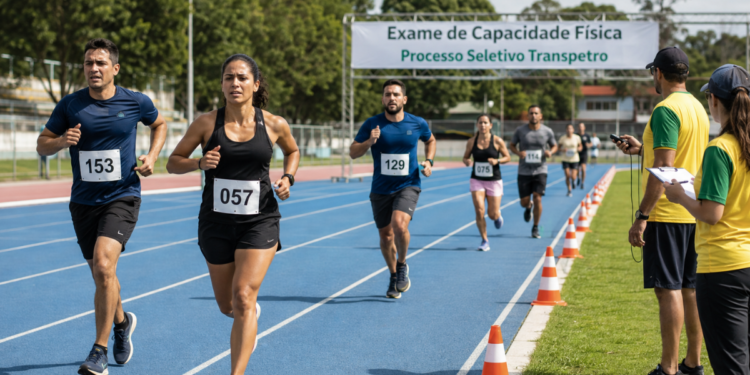 Candidatos realizam prova de corrida no Exame de Capacidade Física do processo seletivo da Transpetro.