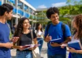 Estudantes conversam em campus universitário representando o modelo de universidades comunitárias reconhecido pelo MEC.