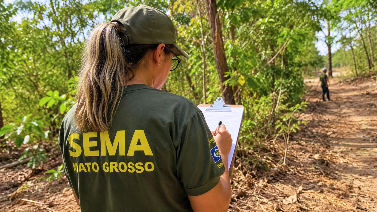 Servidora da SEMA Mato Grosso durante atividade de campo relacionada ao concurso da SEMA MT 2026.