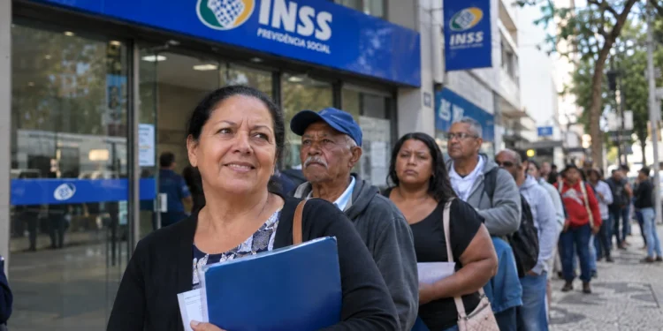 Fila de brasileiros aguardando atendimento representa o mutirão do INSS com vagas disponíveis em 17 estados neste fim de semana.