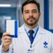 Médico do SUS segura uma embalagem de medicamento em unidade de saúde, representando os três novos medicamentos contra o câncer de pulmão.