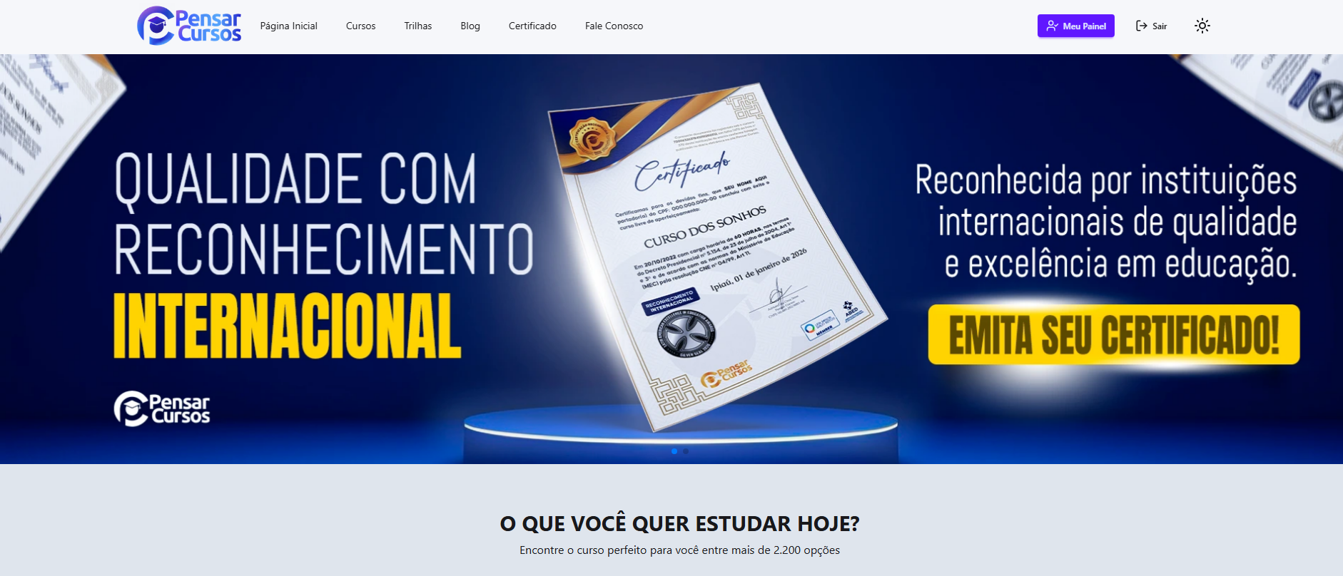 pagina inicial pensar cursos