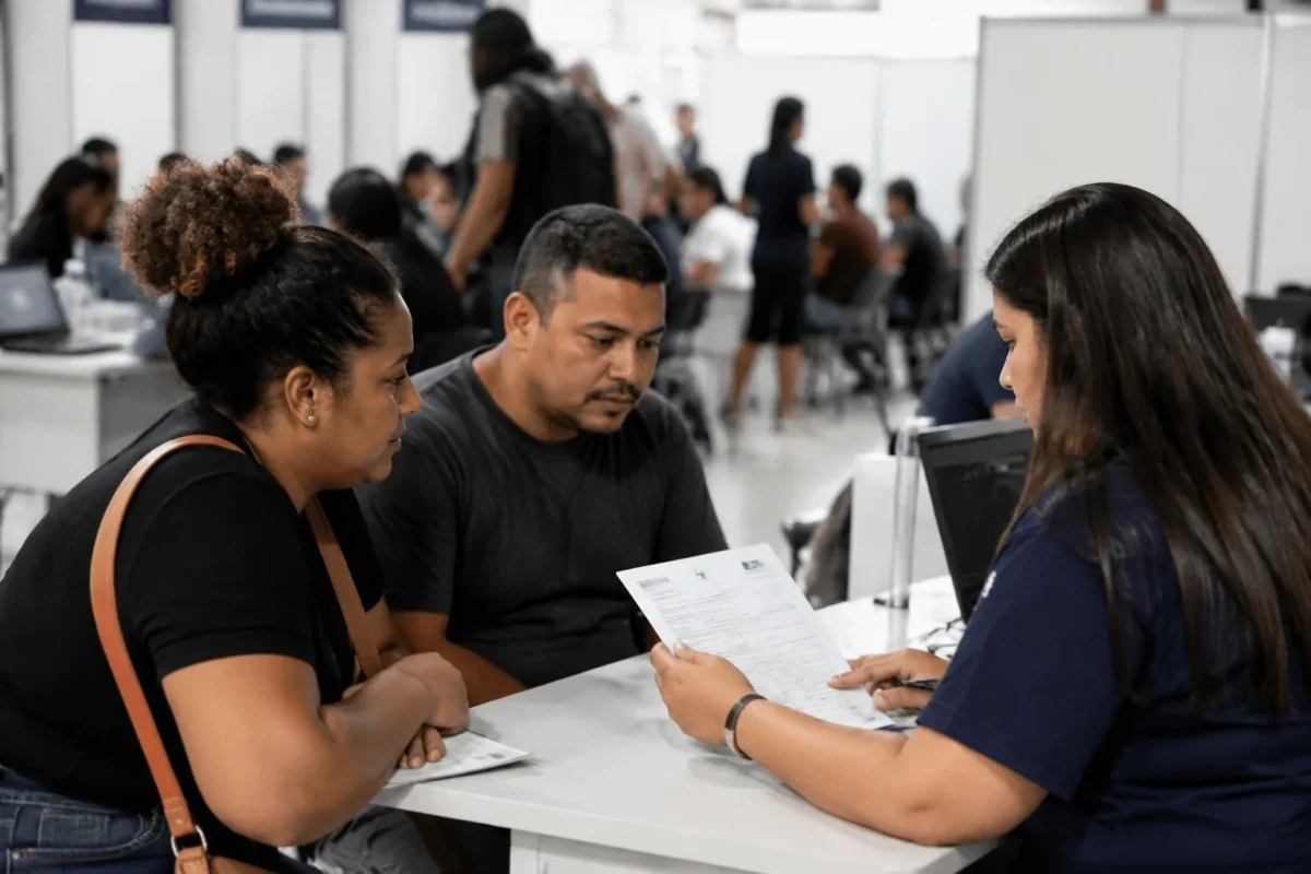 Consumidores participando de atendimento representando a negociação de dívidas durante mutirão financeiro.