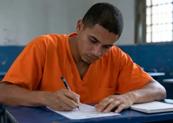 Pessoa privada de liberdade escrevendo, representando o período de inscrições para o Enem PPL 2026.