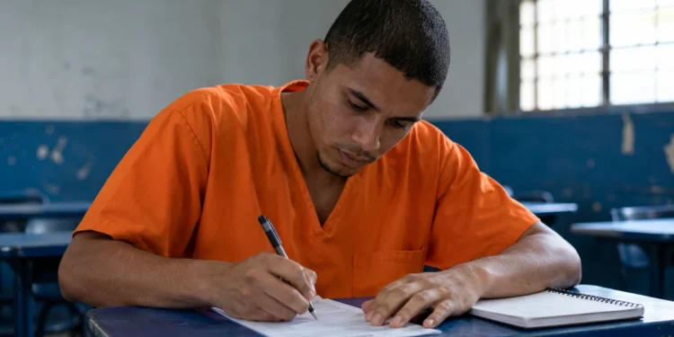 Pessoa privada de liberdade escrevendo, representando o período de inscrições para o Enem PPL 2026.