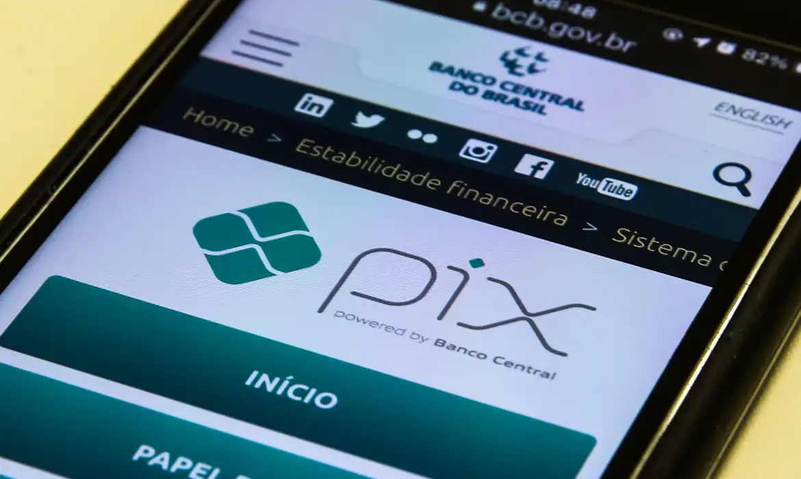 Celular exibindo a página do Pix no site do Banco Central do Brasil