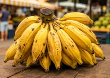 Cacho de bananas-prata maduras ilustrando a explicação sobre o plural da palavra segundo a gramática.