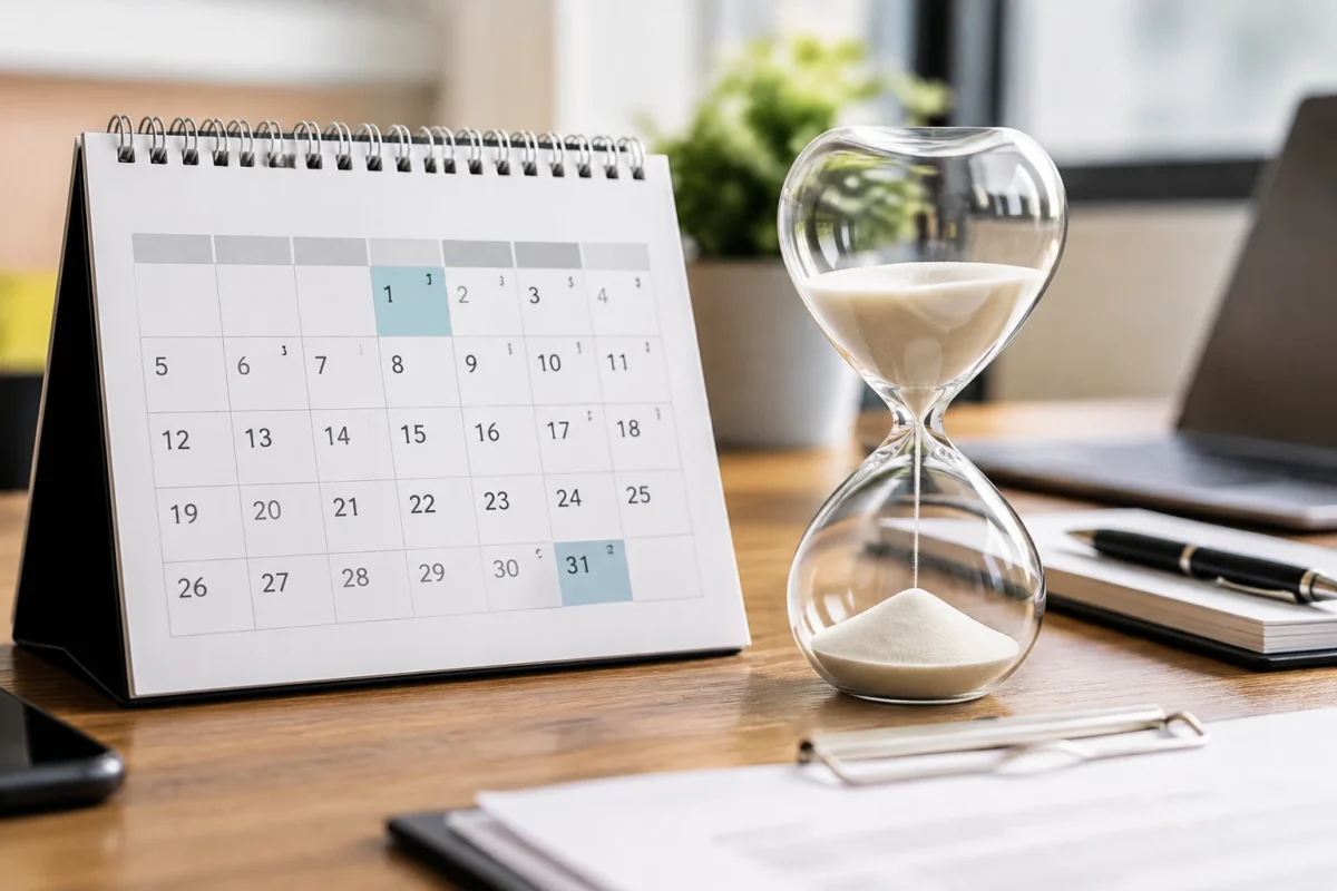 Calendário e ampulheta representando o prazo de adesão ao regime específico de IBS e CBS para cooperativas