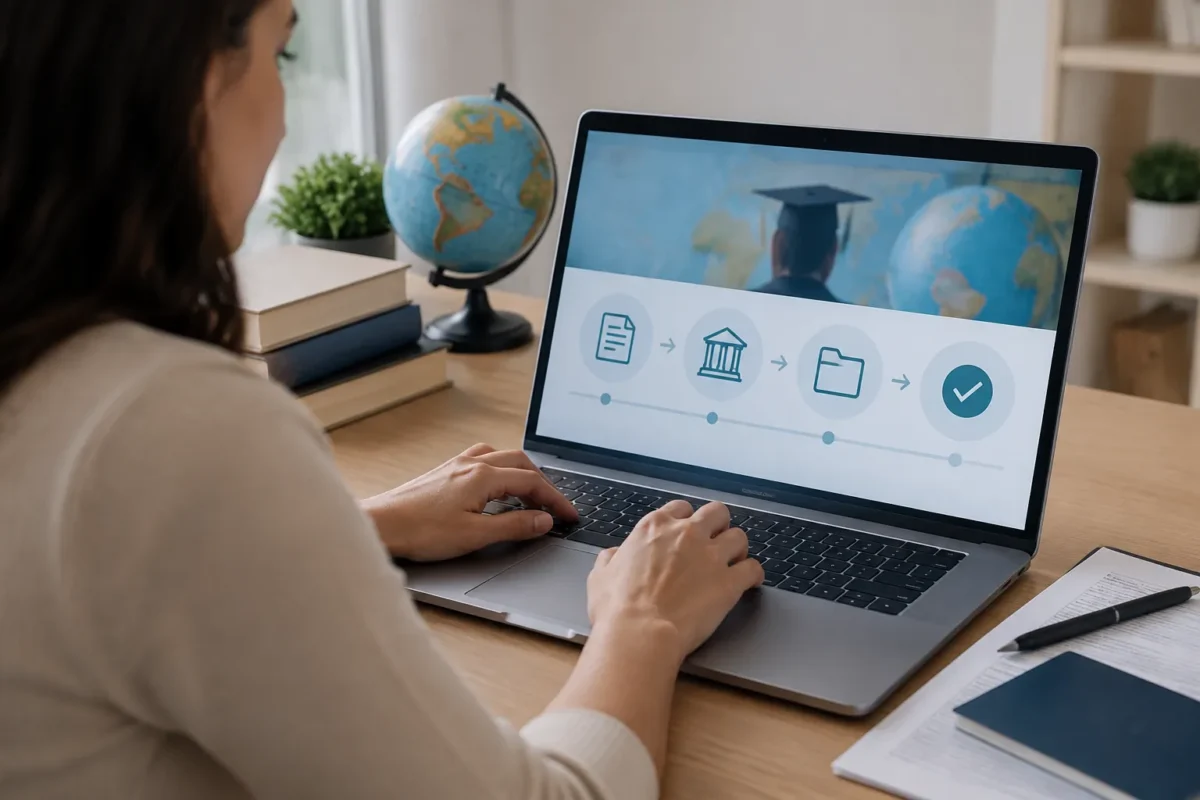 Pessoa utilizando notebook para acessar sistema digital de revalidação de diploma estrangeiro pela Plataforma Carolina Bori
