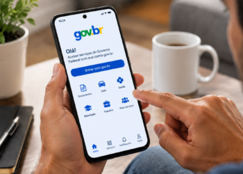 Pessoa acessando o aplicativo GOV.BR pelo celular para ativar a verificação em duas etapas e proteger a conta digital.